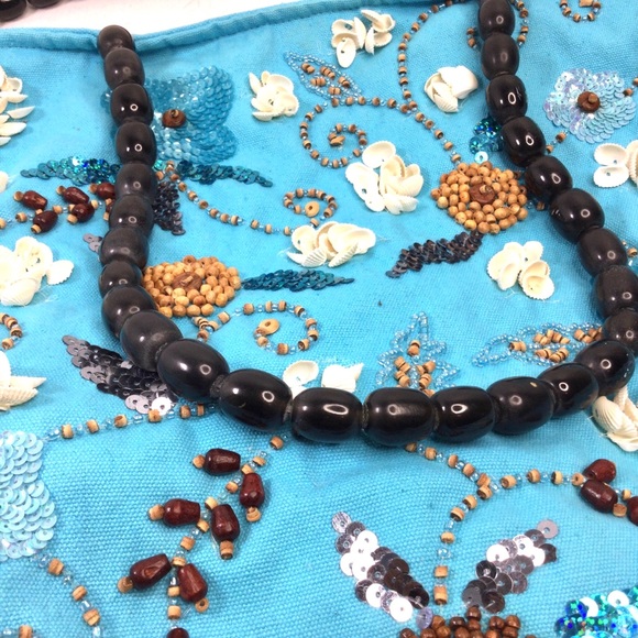 Spiegel 100% Cotton, Sea Shells, Beads and Sequins Embellished Turquoise Bag. - Picture 10 of 10